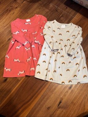 Hanna Andersson Coral Horse Dress & Cream Rainbow Dress